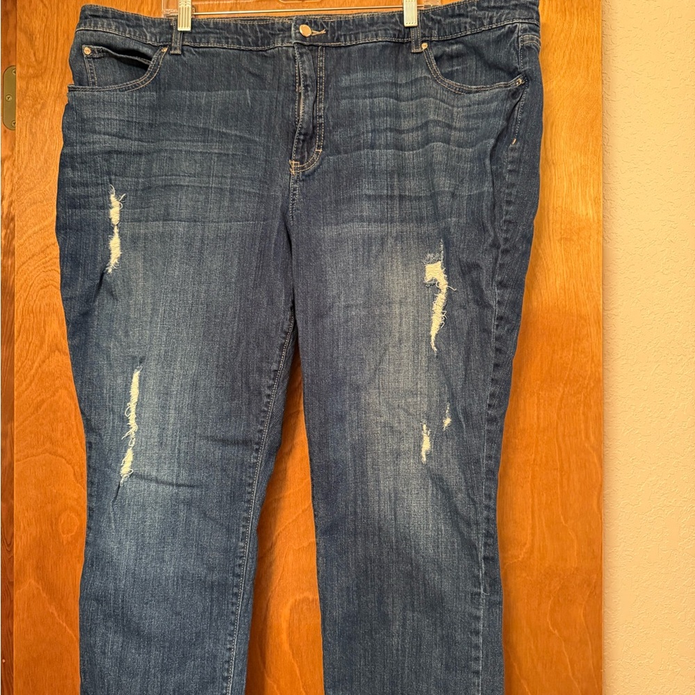 Jennifer Lopez Blue Distressed Straight Leg Jeans